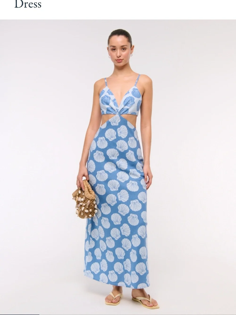 Abercrombie & Fitch Blue Shell-Print Cutout Maxi Dress